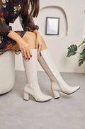 Bej Renk Diz Altı Fermuarlı Çizme
